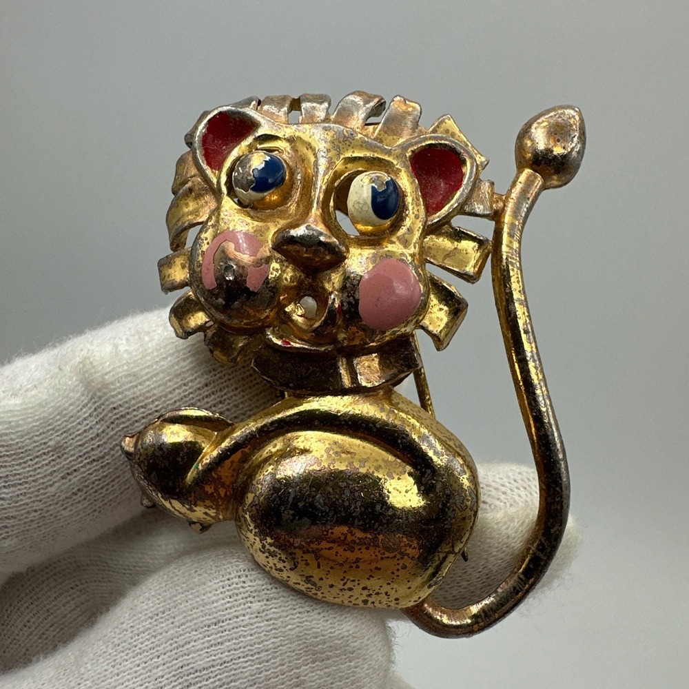 Rare Monet Lion Figural Multi Color Enamel Gold Tone Metal Fur Clip Brooch #713 - Picture 7 of 7